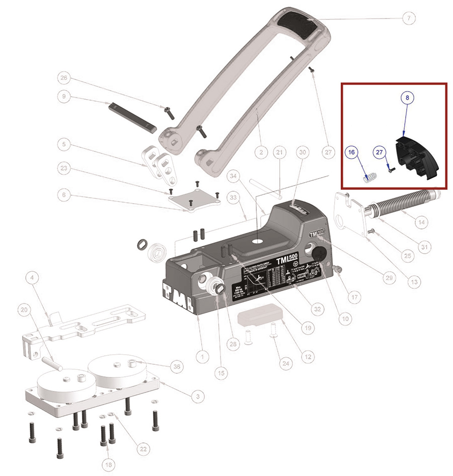 Reparatursatz für TML500, Lasche Hebel mit Feder u. Schraube