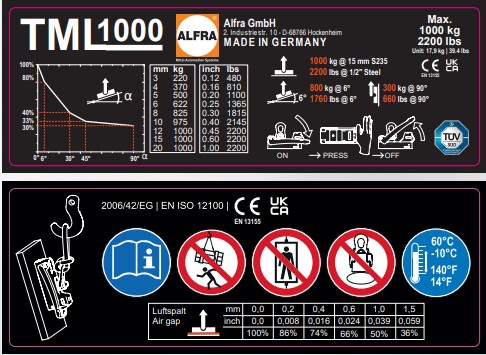Typenschild für ALFRA TML Lasthebemagnete